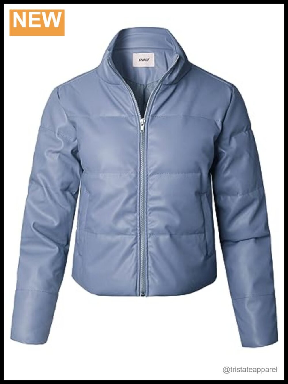 Women's Quilted Faux Leather Puffer Jacket High Neck Cropped Winter